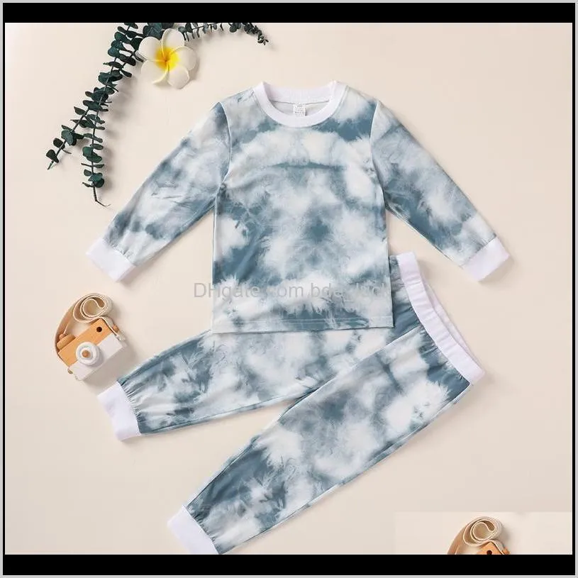 Kläder Baby, MaternityComfortable Tie Dye Pajama Sats Toddler Kids Baby Girls Boys Tie-Dye Skriv ut Långärmade Toppar T-shirt Pants Pyjamas