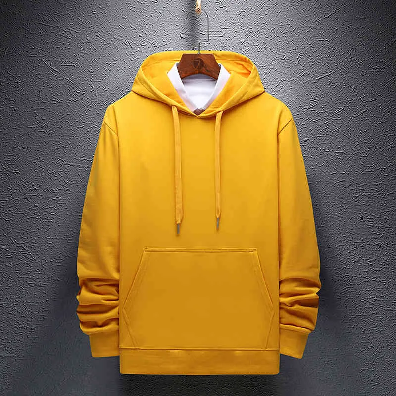 Solid Sweatshirt Men Cotton Casual Pullover O-neck Loose Long Sleeve Oversized Warm Top Ribbed Hem Hoodies Mens Pocket 210524