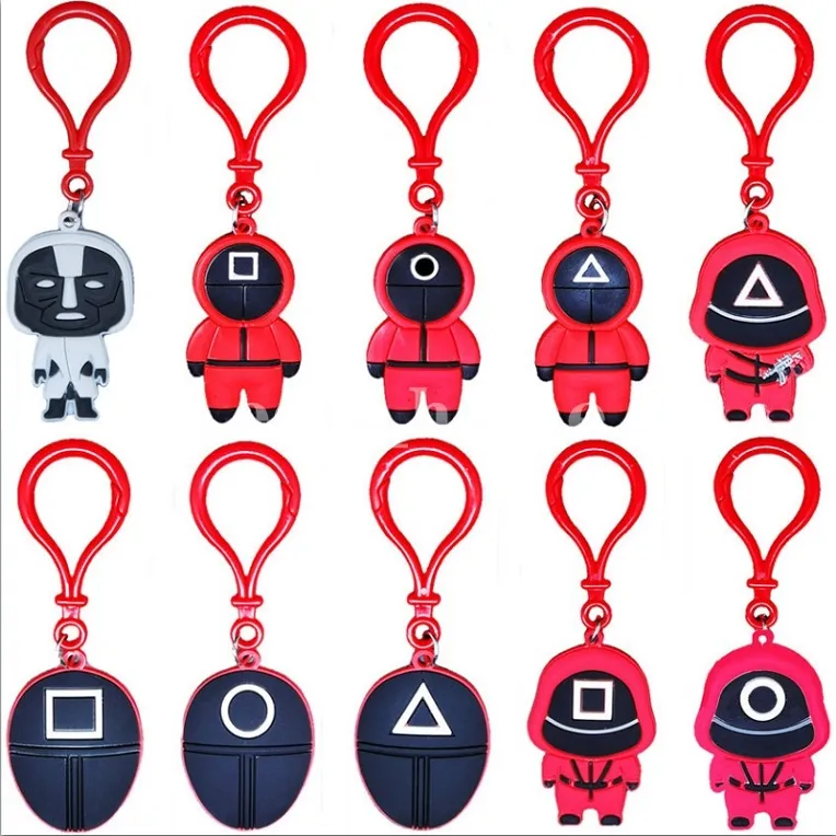 Party Favor Game PVC Keychians Anime Round Six Men In Red Icon Kawaii Cartoon Dolls Keyrings Xmas New Year Gifts