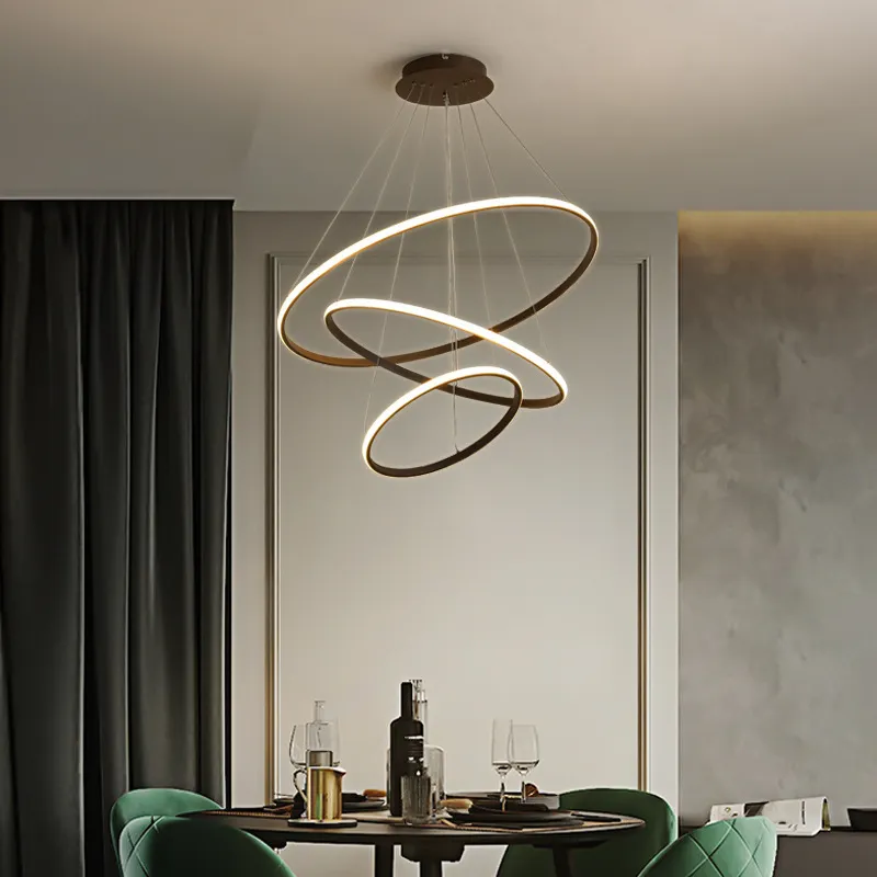 Lampe de pendentif LED moderne pour salon salle à manger cuisine noir/blanc cercle anneau suspendu lustre