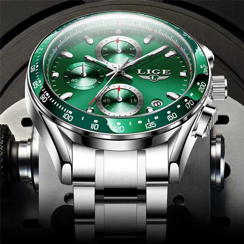 Men Watches LIGE Fashion Sport Stainless Steel Waterproof Watch Men Top Brand Luxury Luminous Chronograph Quartz Clock 210527