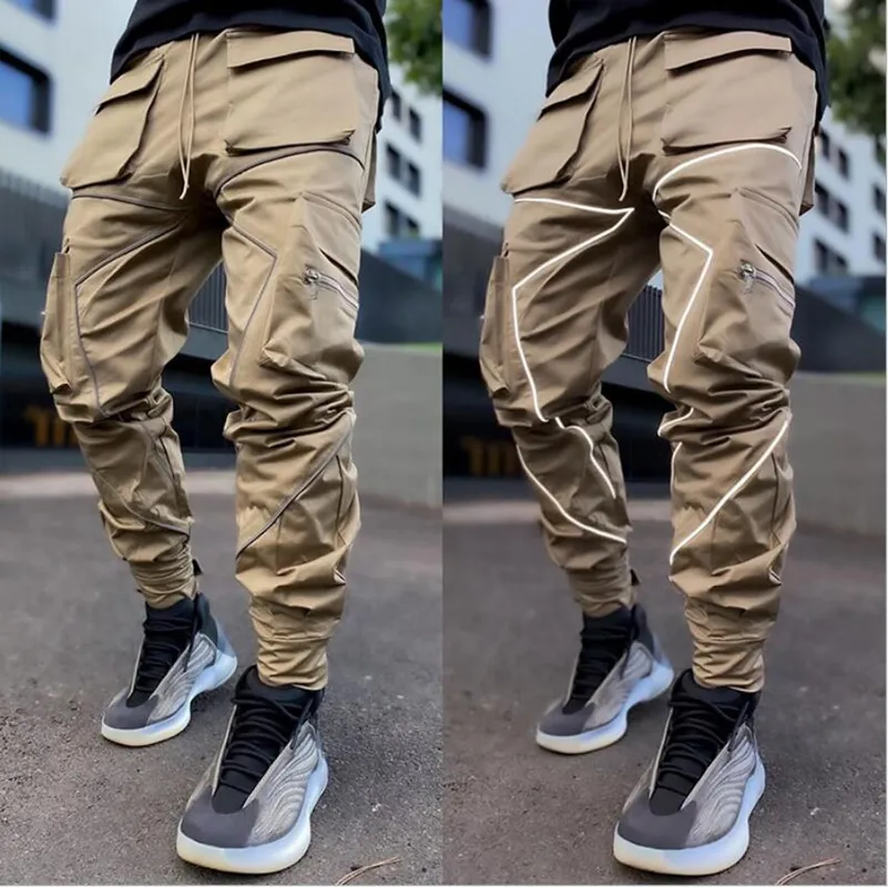 Autumn Mens Cargo Track Pants With Elastic Waist Casual Style