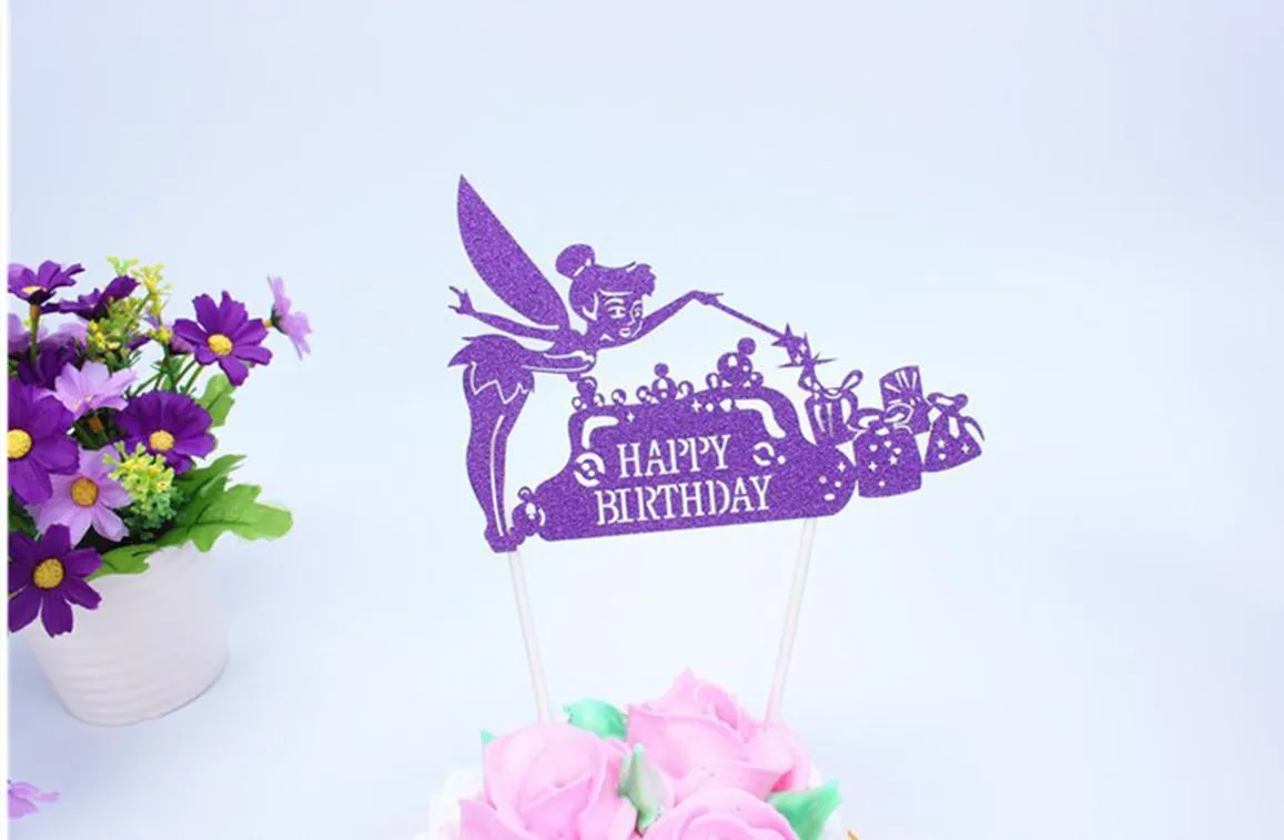 Andra festliga parti levererar lila fe födelsedagstårta dekoration dekorativa feer kort dekor papper glitter glad