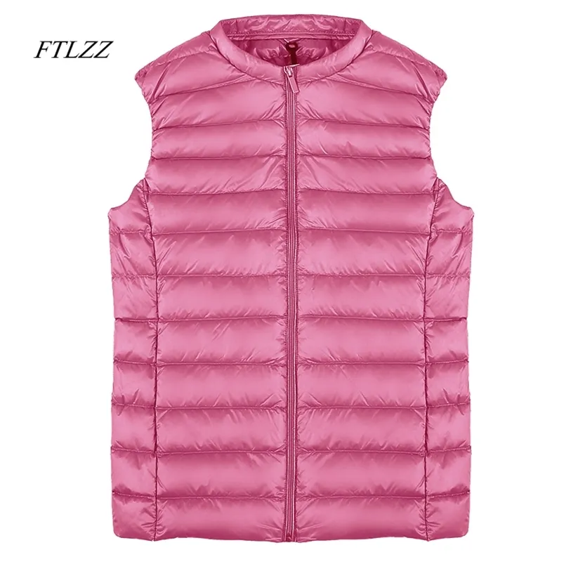 Femmes 90% Ultra Light Duck Down Vest Veste décontractée Automne Hiver Col rond Manteau sans manches 210430