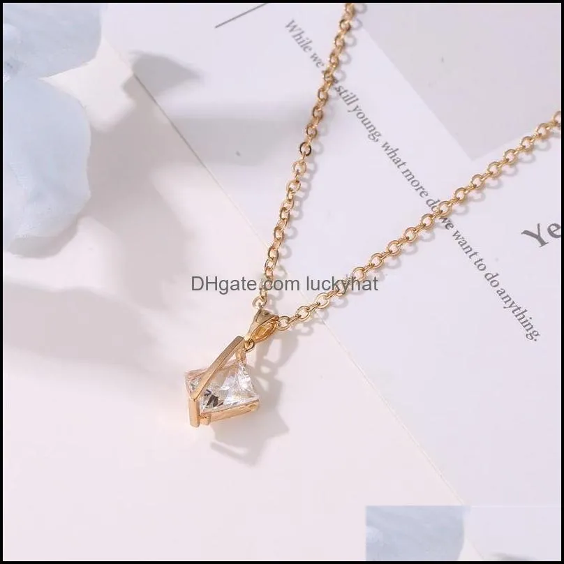 Korean Fashion Square Pendant Necklaces Rhinestone Brass Clavicle Chain Women Brand New Party Gift Necklace Jewelry Wholesale