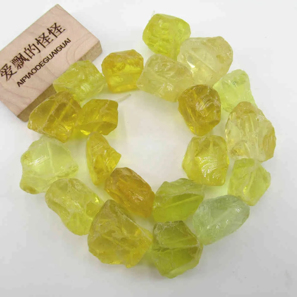 APDGG Yellow Glass Quartz Crystal Ruwe Nugget Losse Kralen 16 "Sieraden Maken DIY