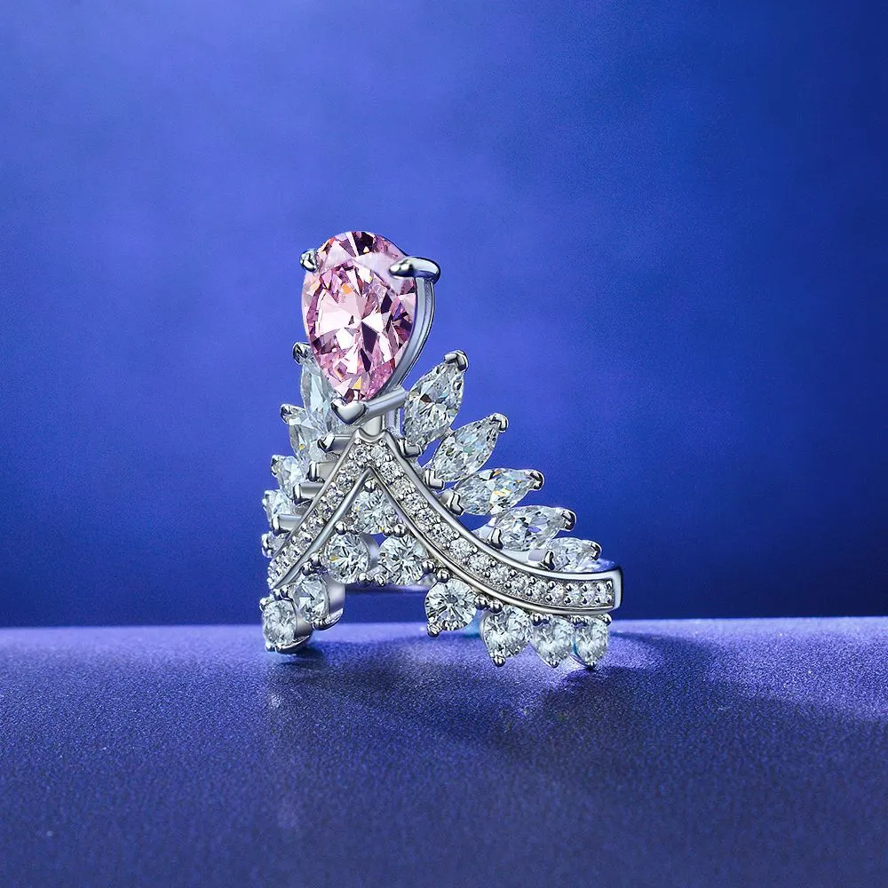 Diamante cor-de-rosa coroa rainha safira anel anel de noivado