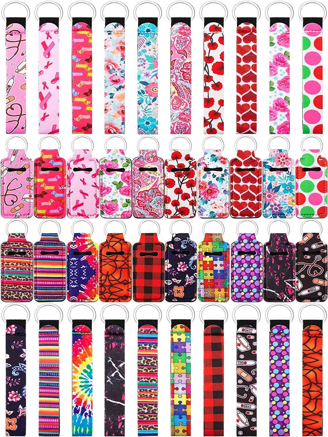 20set Chapstick Holder Keychains Neoprene Wristlet Keychain Lanyards Lip Balm Pouch Protective Cases for Girls Women