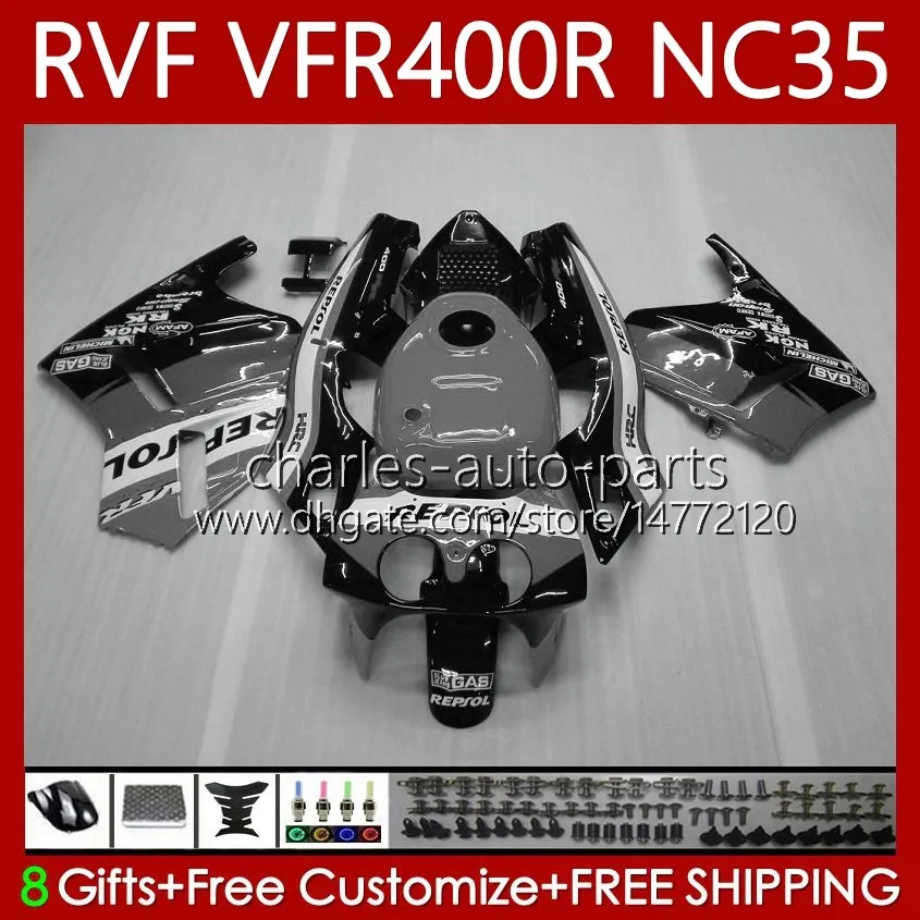 Carrosserie Pour HONDA RVF VFR 400 RVF400 R 400RR VFR 400R VFR400R 94 95 96 1997 1998 80No.85 NC35 V4 VFR400 R 94-98 Repsol gris RVF400R VFR400RR 1994 1995 1996 97 98 Juste ing