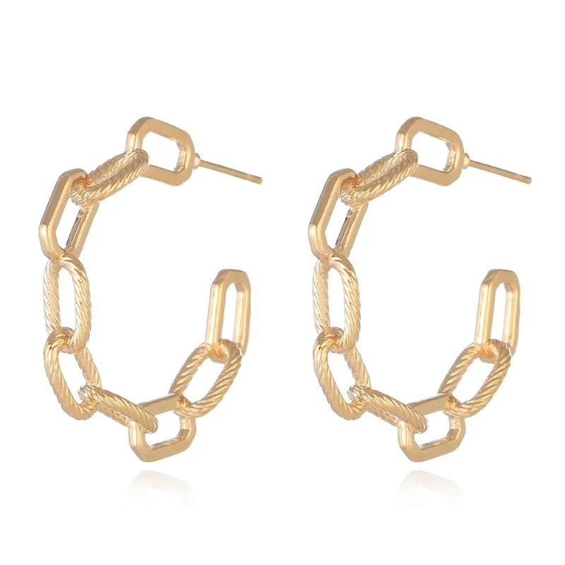 Orecchino a catena in metallo cavo color oro argento Huggie a cerchio per donna ragazza vintage semplice irregolare geometrico cerchio tondo gioielli