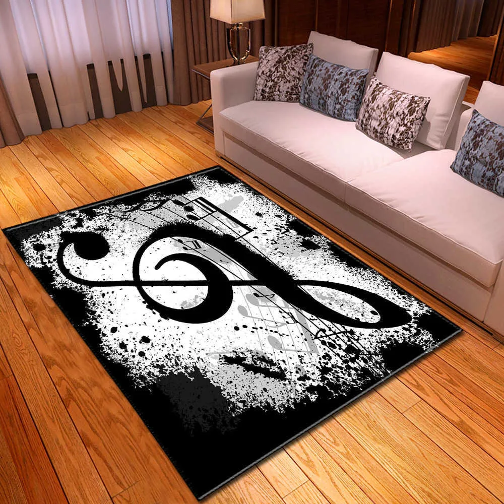 Black and White Piano Key Living Room Carpets Music Notes Kids Area Rugs Mat Soft Flannel Home Decoration Large Carpet 210626