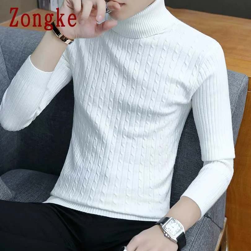 Zongke Thin White Turtleneck Men Sweater Pullover Clothing Korean Turtle Neck Winter Clothes M-3XL 210909