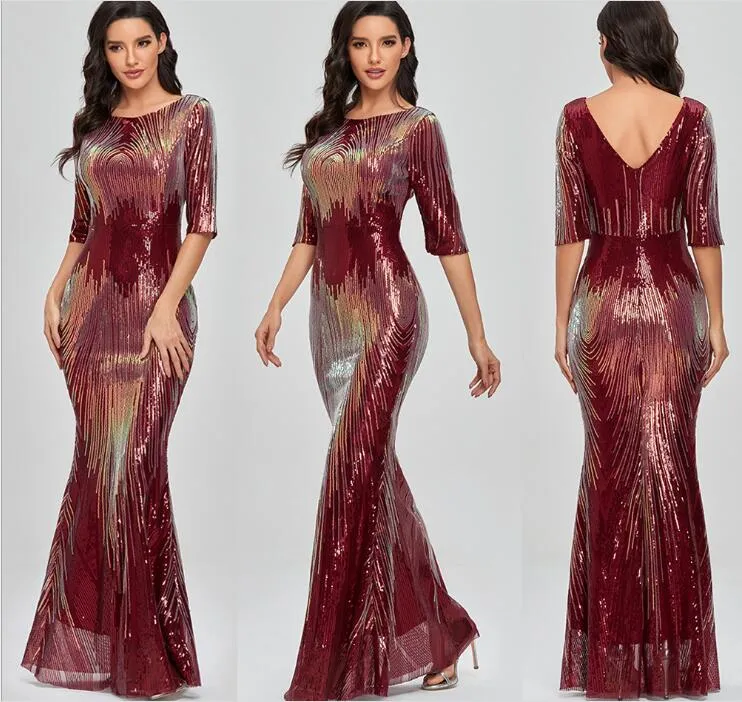 2021 V-Neck Sheath Evening Dress Long Sleevelve Sexy Full Sequins Jewel Prom Dresses