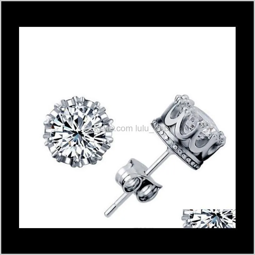 925 silver earrings natural crystal crown stud earrings for men or women jewelry