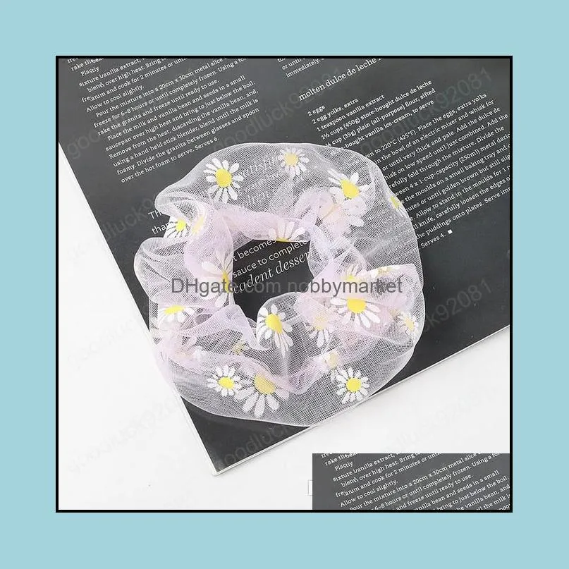 Lace Mesh Scrunchies Women Floral Scrunchie Elastic Hair Bands Girls Headwear Rubber Hair Ties Ponytail Holder Hair Accessories