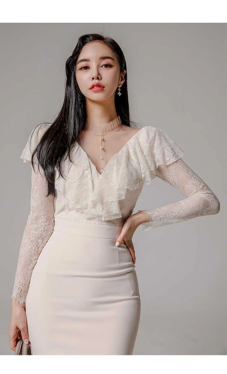 Spring Hollow Out Lace Ruffles Patchwork Bodycon Pencil Spring Hollow Out Lace Ruffles Patchwork Bodycon Pencil