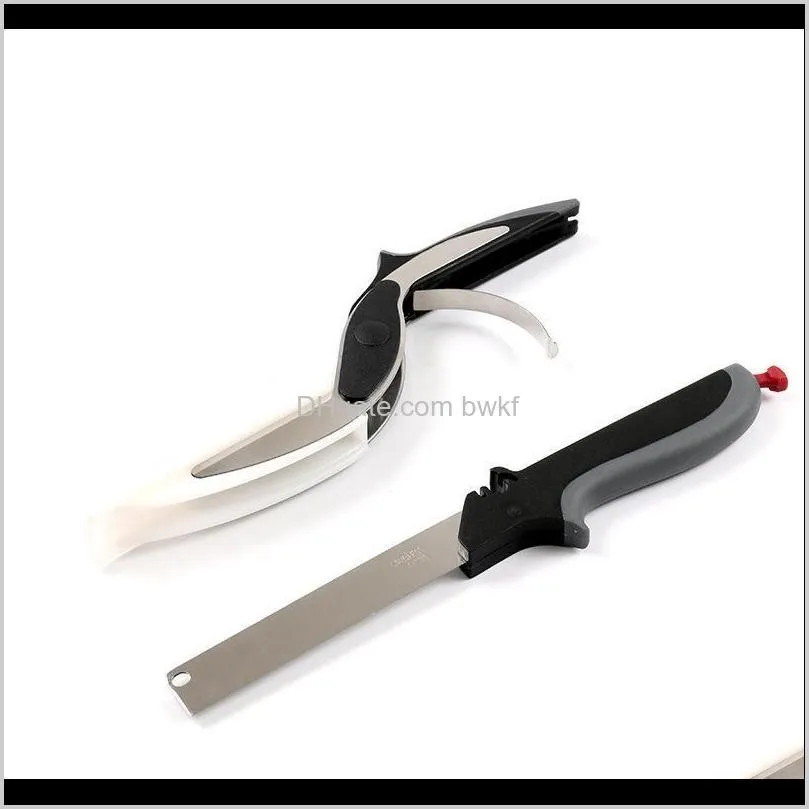 2 in 1 utility scissors cutter knife&board smart chef stainless steel ourdoor potato meat cheese vegetable kitchentool