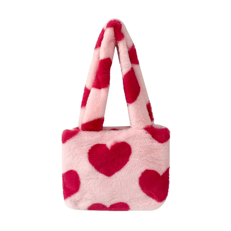 Plush Heart Printing Bag Lovely Western Style Single Shoulder Bags Personality Fashionable Girl Totes