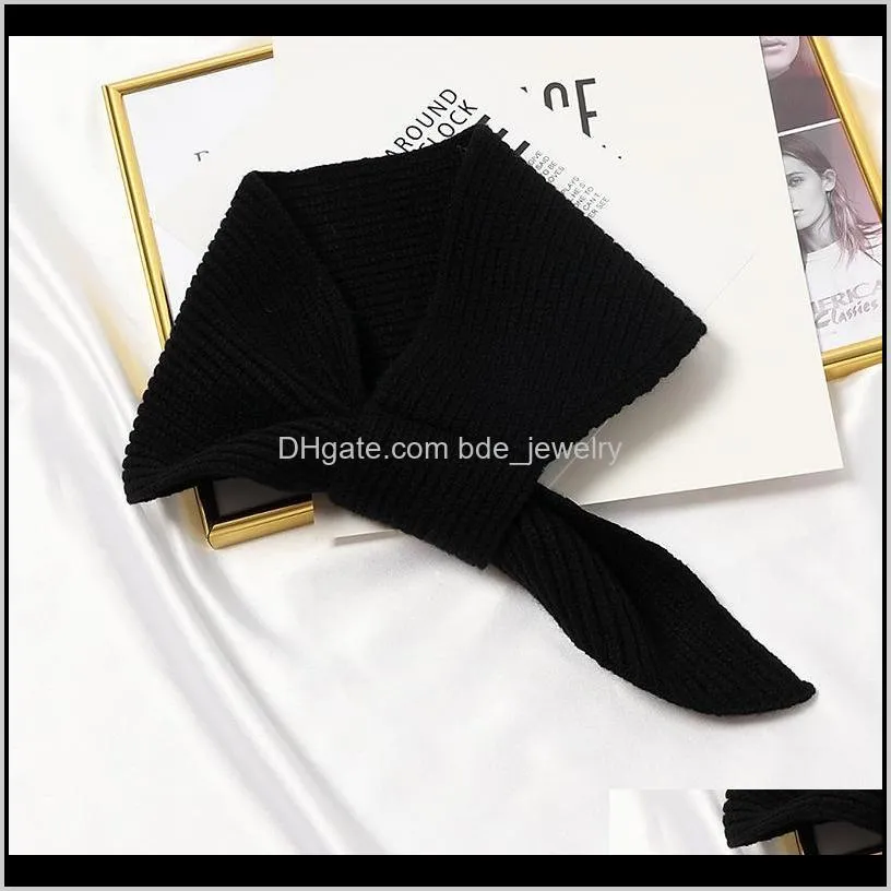 woolen knit bow cross solid scarf elastic warm korean winter female triangular scarve soft false collar neck