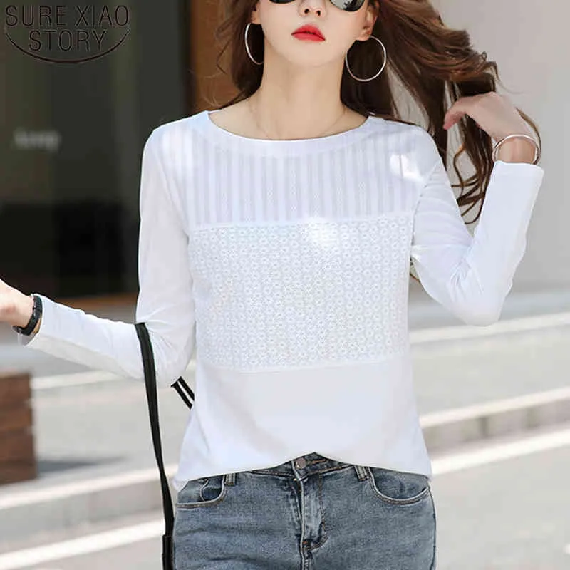Bawełniane Koszulki Koreańskie Moda Haft 5 Kolory Solidna Koszula Z Długim Rękawem Kobiety Slim Fit Office Lady Casual Clothing 10852 210417