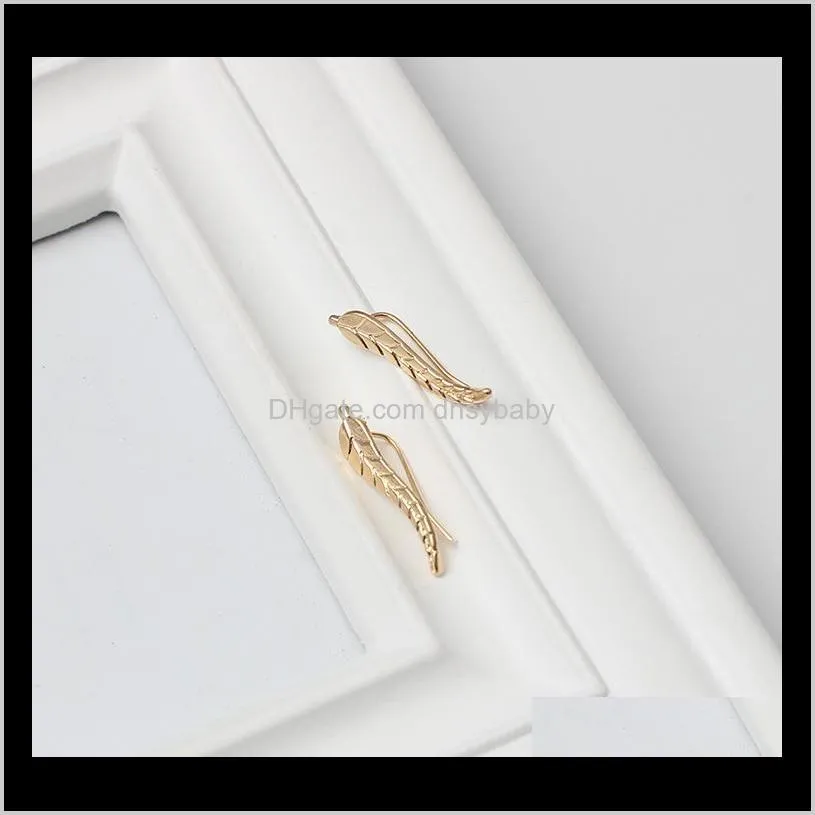 crawler earrings for women:leaf ear climber cuff earring feather studs