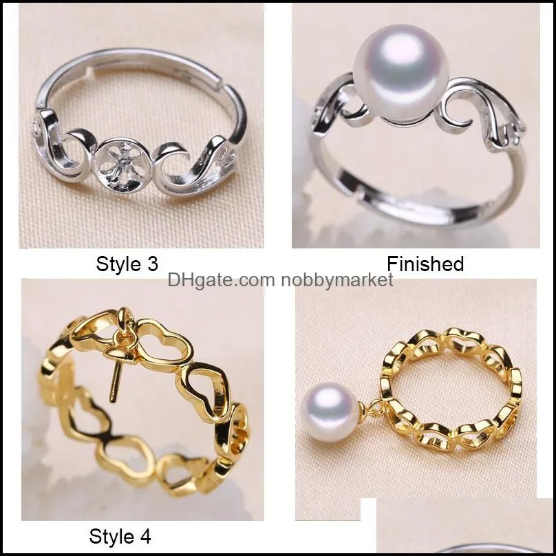 Shiny! 925 Silver DIY Pearl Ring Settings Shiny Zircon Ring for Women Girl Fashion Jewelry Ring For Adjustable Size Gift