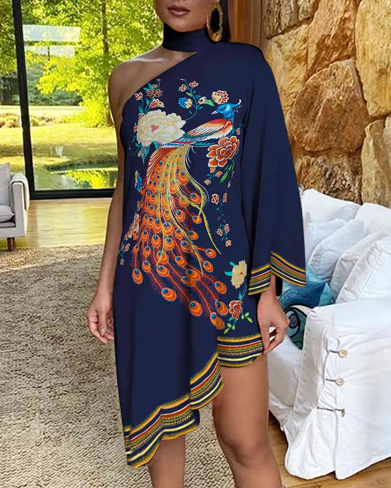 Ninimour Floral Print Irregular Dress For Women One Shoulder Sexy Brazilian style Casual Clothing Summer Party 210415