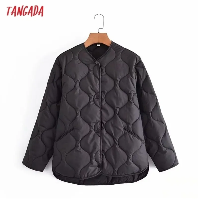 Tangada Automne Femmes Black Overdized Parkas Coton Veste à manches longues Femme Femme Rembourde Overcoat 2G41 211112