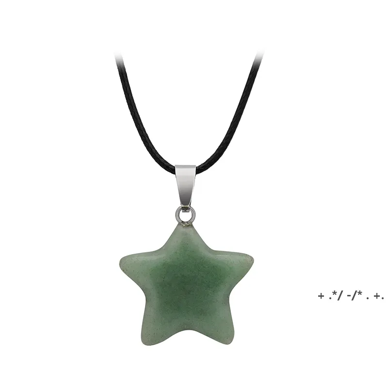 Natural Crystal Stone Pendant Necklace Creative Star Gemstone Necklaces Hand Carved Women's Fashion Accessory With Chain BBF14157