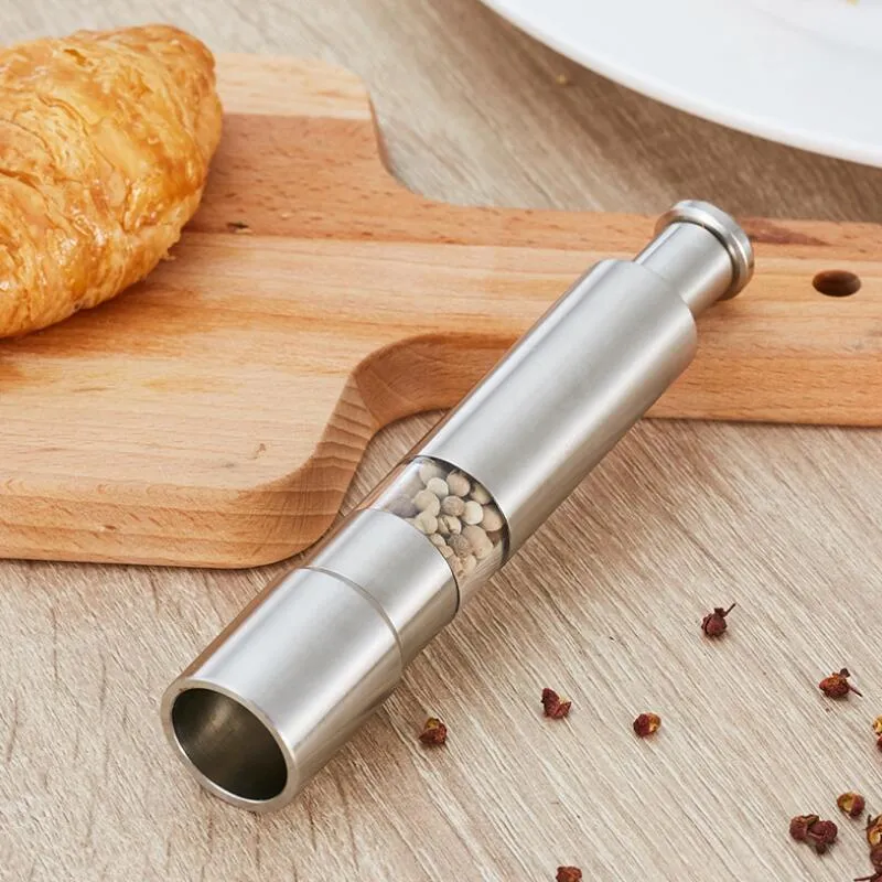 Stainless Steel Pepper Mill Grinder Thumb Push Salt Pepper Grinder Manual Pepper Mill Machine Spice Sauce Grinder LX3182