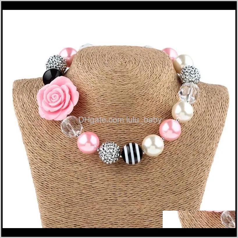 2 colors rose girls cute chunky bubblegum necklace and bracelet set girls` birthdays day gift hot sale