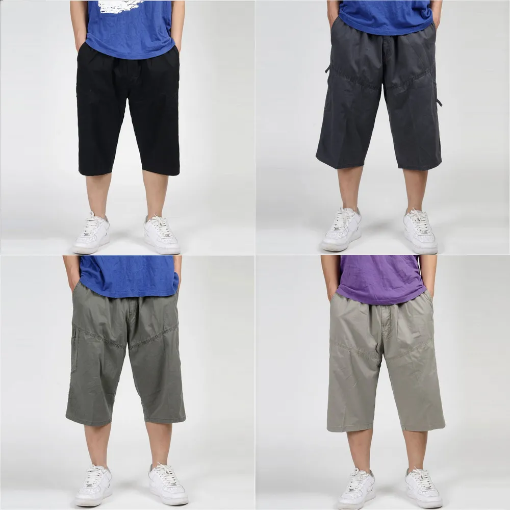 Military Style 2021 Summer Men Baggy Pants Cargo Cotton Calf-Length 3/4 Pants Casual Loose Trouser Male Big Plus Size XL-6X X0628