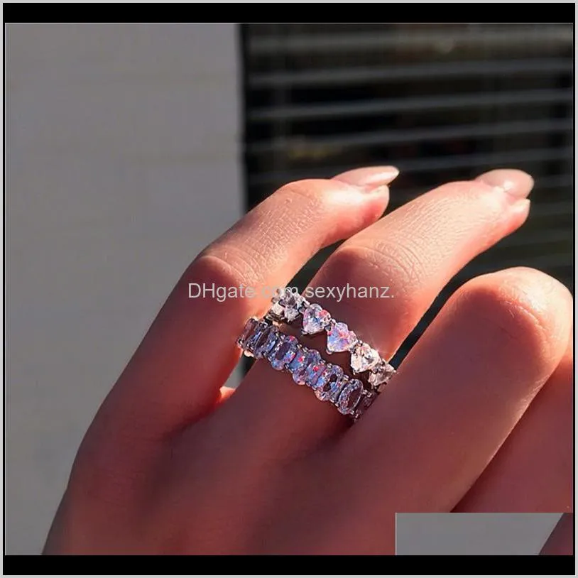 vintage fashion jewelry princess cz diamond eternity iced out wedding engagement ring for women gift