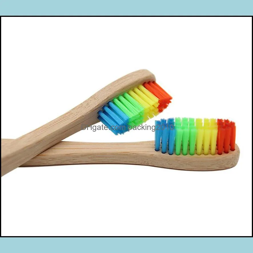 Colorful Head Bamboo Toothbrush Wholesale Environment Wooden Rainbow Bamboo Toothbrush Oral Care Soft Bristle with box free ship