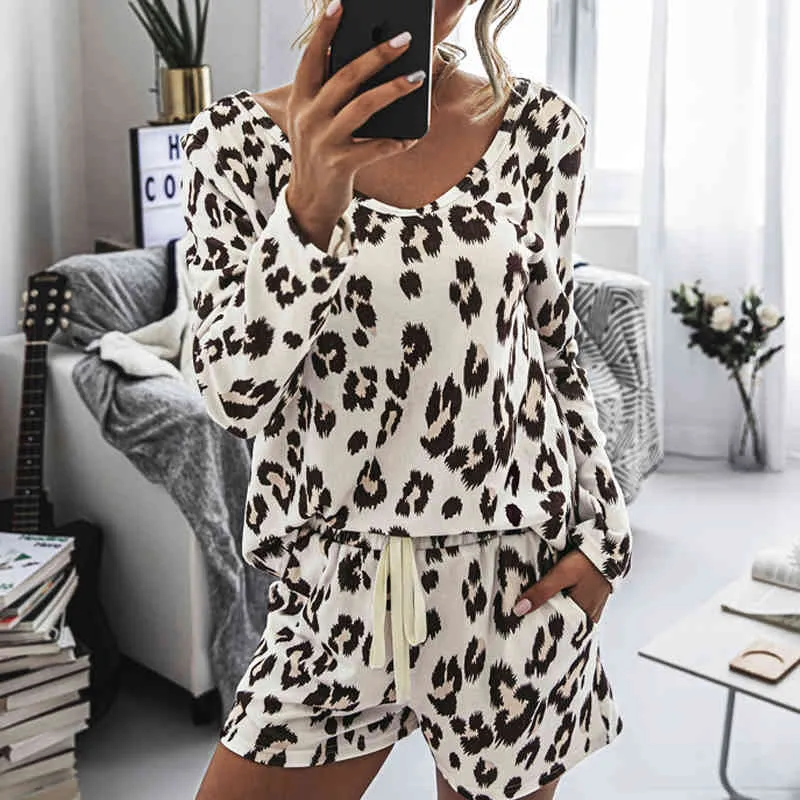 Mode Leopard Print Jumpsuit Bodysuit Kvinnor Tie-Dye Tryckt Mode Hem Casual Shorts Suit Women Two Piece Casual Playsuits 210514