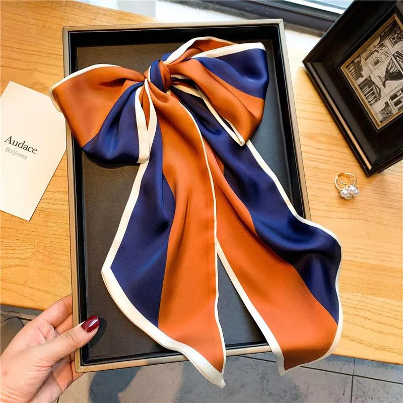 Scarves Bright Silk Skinny Scarf Lady Long Hairband Ribbon Bag Scarfs Tie Design Belt Striped Kvinna Hals Hårhuvudband