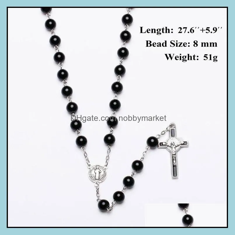 Mens Catholic Rosary necklace For Women Christian Jesus Virgin Mary Cross crucifix Pendant Galss Beaded chains Luxury Jewelry in Bulk