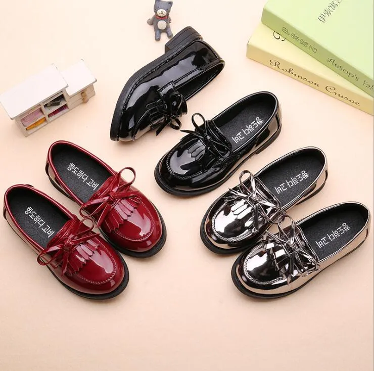 Sneakers Kids Leather Wedding Dress Shoes For Girls Brand Children Black Boys Formal Wedge Flat