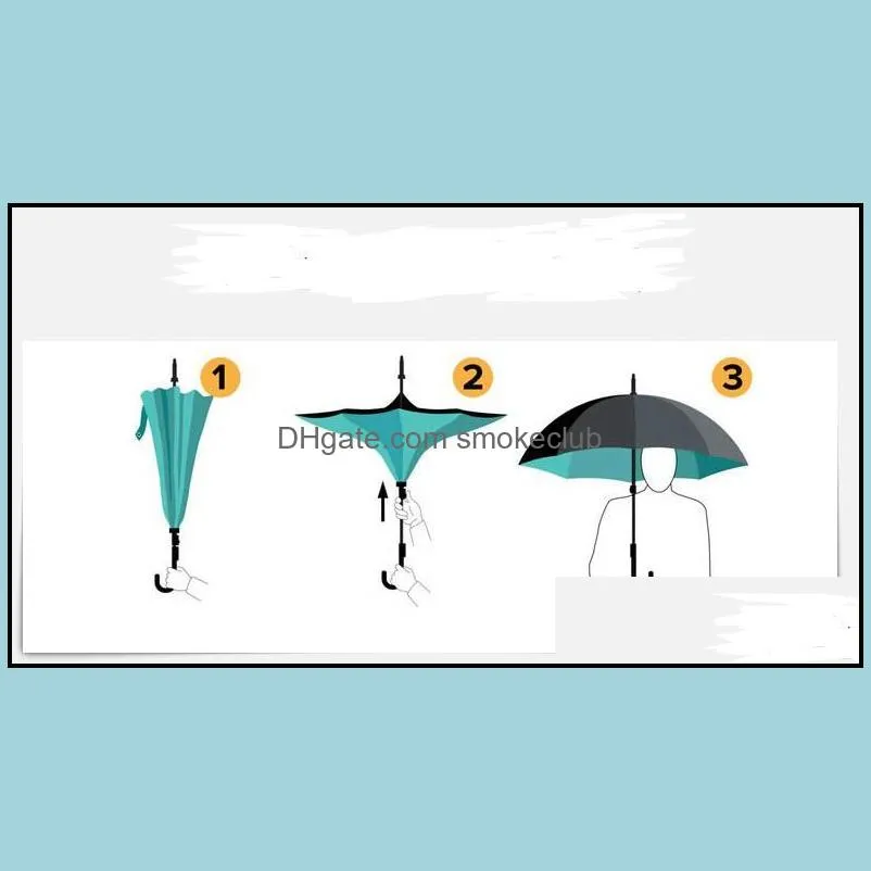 2017 Creative Inverted Umbrellas Double Layer With C Handle Inside Out Reverse Windproof Umbrella 34 colors