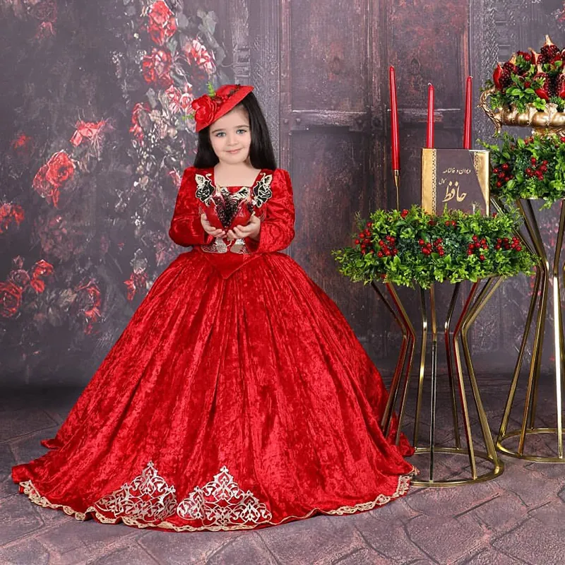 Vestidos de encaje rojo para niñas con flores para boda, ropa de primera comunión, fiesta de graduación, vestido de princesa, vestido de fiesta para desfile