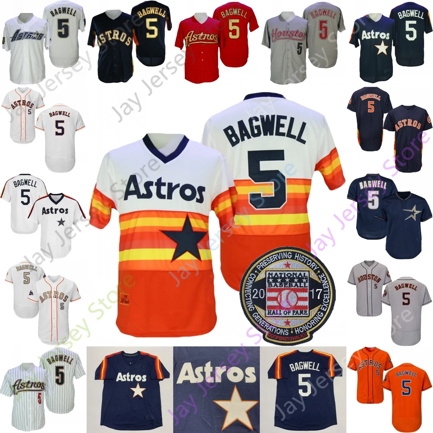 5 Jeff Bagwell Jersey Vintage 1994 Turn Back White 2017 Hall Of Fame Patch Navy White Gold Mesh Pullover Rainbow Cooperstown Rot Grau Orange Nadelstreifen