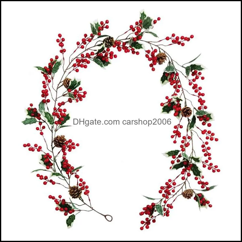Faux Greenery Artificial Red Berry Christmas Garland with Pine Cone Indoor Outdoor Garden Gate Home Decoration KDJK2107