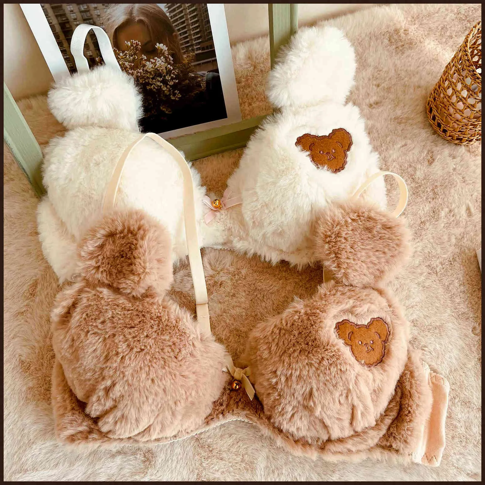 Japanese Girl Bra Briefs Set Cute Anime Cartoon Teddy Bear Lingerie