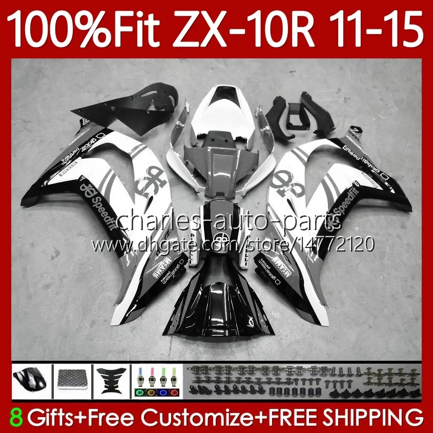 Carénages OEM pour KAWASAKI NINJA ZX-10R ZX 1000 CC 10 Gris Blanc R 2011 2012 2013 2014 2015 101No.126 ZX1000 C ZX 10R 1000CC 11-15 ZX-1000 ZX10R 11 12 13 14 15 Corps d'injection