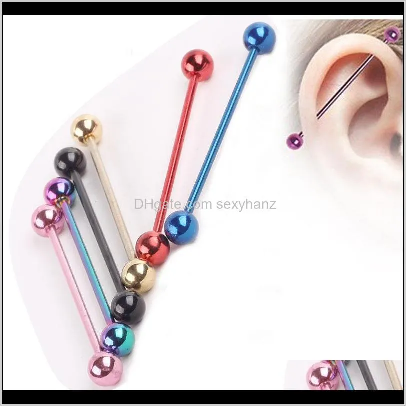 Tongue Rings Body Jewelry Drop Delivery 2021 50Pcs/Lot Wholesale Mix Color Stainless Steel Industrial Barbell Fake Ear Gauges Piercing Tragus