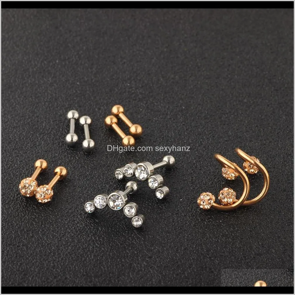 10 set/lot stainless steel 16g tragus earrings labret lip rings helix cartilage nose ear studs men piercings body jewelry 120pcs