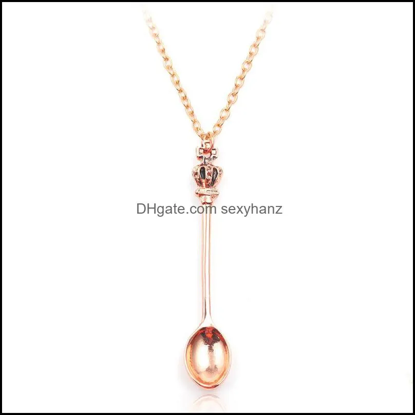 STF new jewelry,Chain,, gold, silver, crown mini teapot royal Alice snuff necklace, crown spoon Pendant necklace K5743