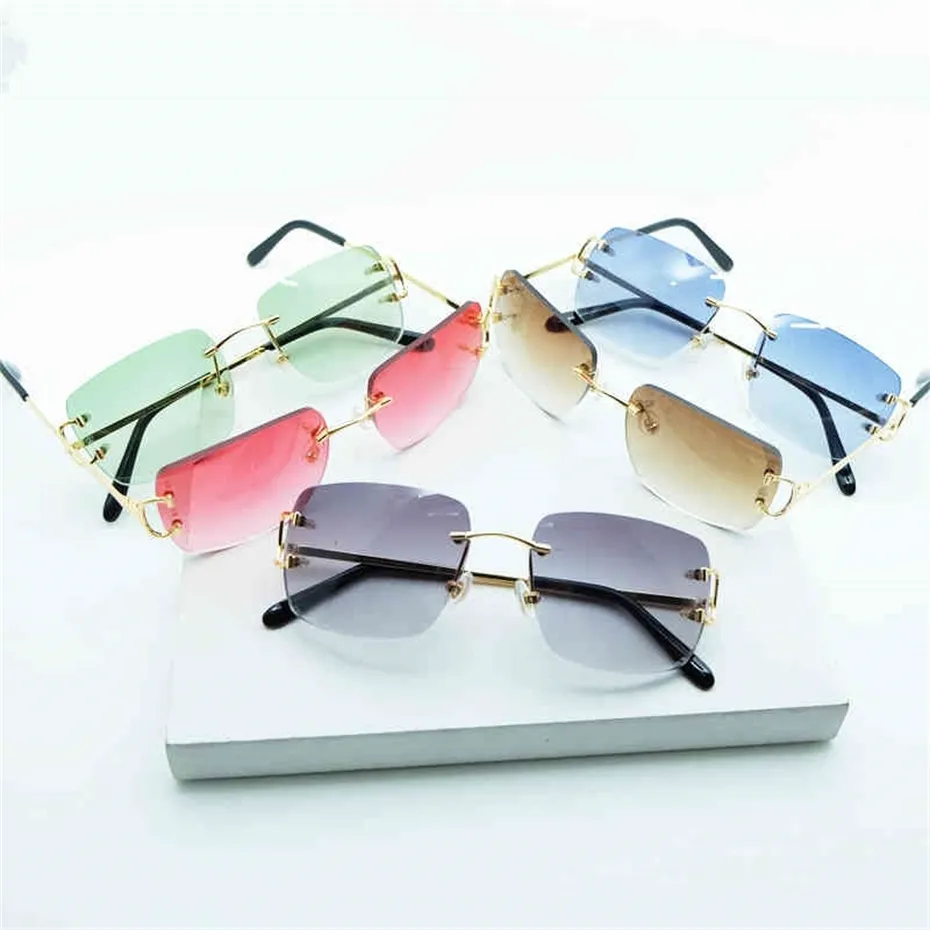 Small Rectangle Slim Rimless Shade Sunglasses Men Women Designer Minimal Gl  YIUK | eBay