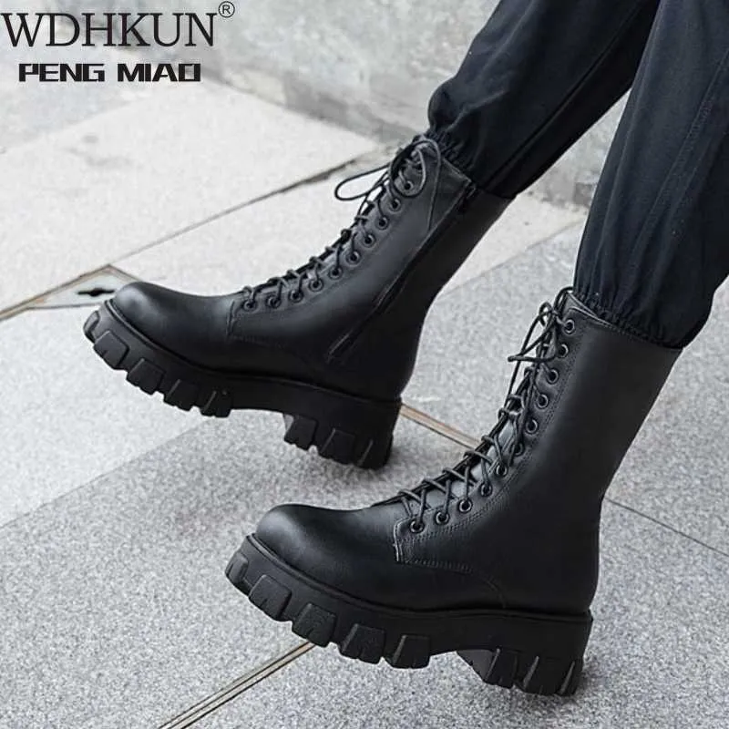 WDHKUN Hiver Nouvelles Femmes Bottes Casual Mode Chaud Top Qualité Pu Plate-Forme En Cuir Militaire Taille 35-43 Blanc Y0905