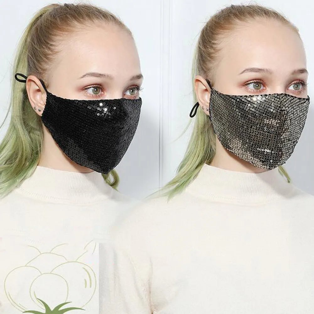 Sequin cotone maschera viso moda bling-bling glitter anti-bling anti PM2.5 polvere bocca-muffle cover lavabile riutilizzabile mezza maschera per partito unisex